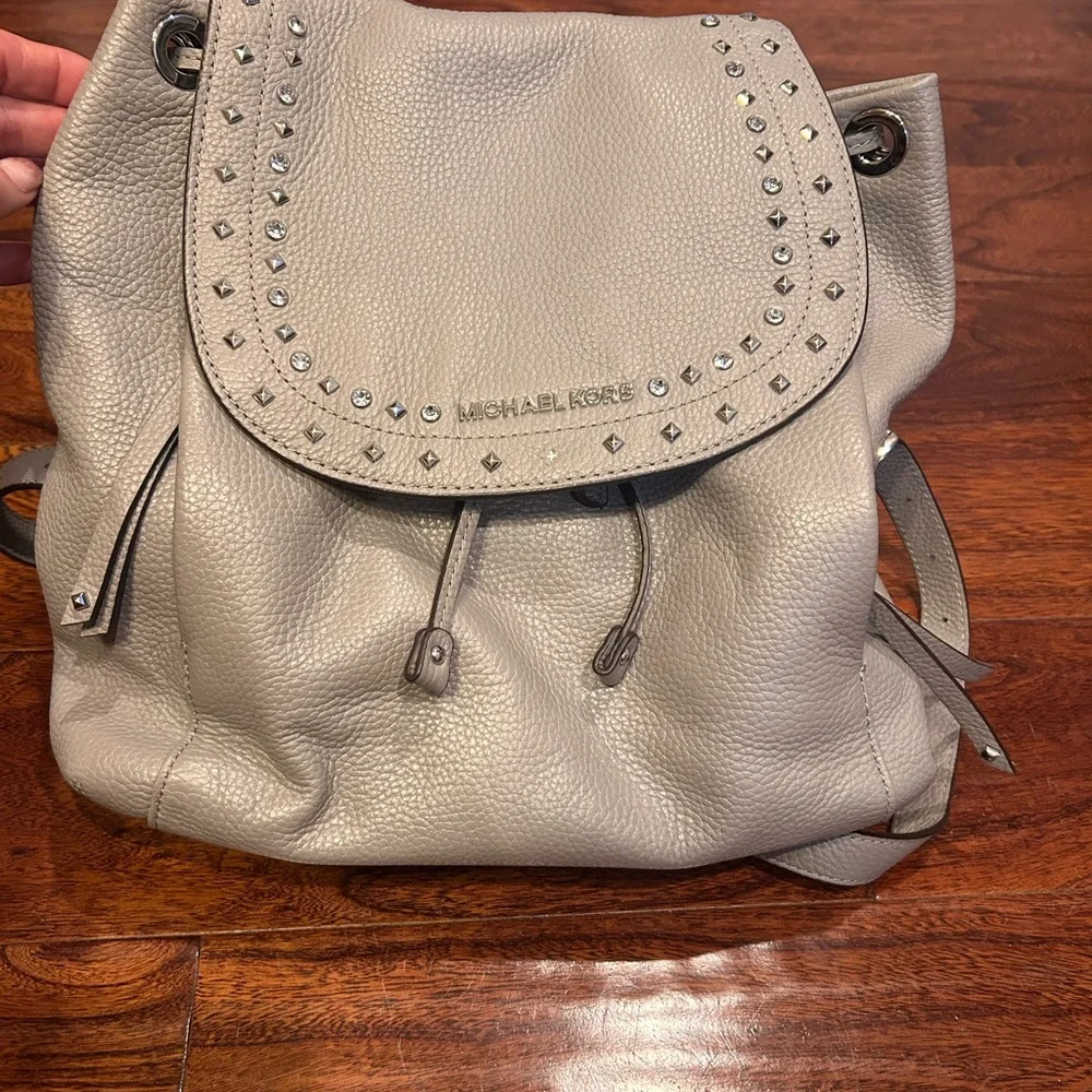 Michael Kors Light Gray Studded Backpack - Picture 2 of 5